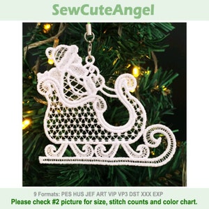 FSL Dazzling Christmas Santa Sleigh - Free Standing Lace Machine Embroidery Designs Instant Download 4x4 hoop APE2989-008