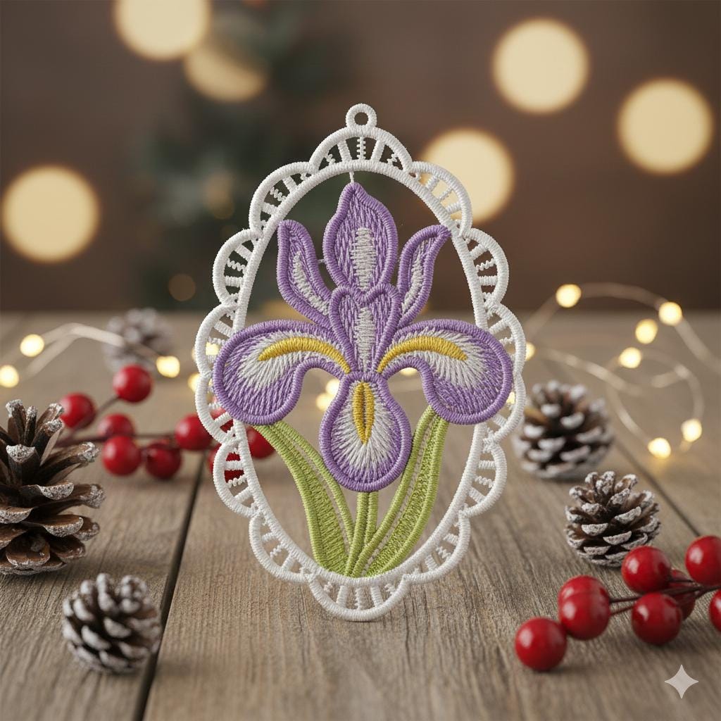 タイムセール【新品】LILY柄design f コットンカラー&リーシュ セット FSL Iris, Purple Petal, White Border, Floral Elegance - Free