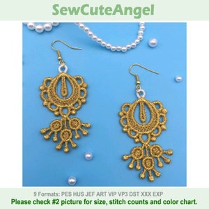 FSL Golden Earrings - Free Standing Lace Machine Embroidery Designs Instant Download 4x4 hoop APE2859-007