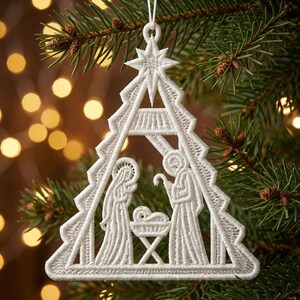 Crèche étoilée FSL, bénédictions de Noël, nuit silencieuse - téléchargement immédiat de motifs de broderie Machine dentelle sur pied, cerceau 4 x 4 SCA0224-004