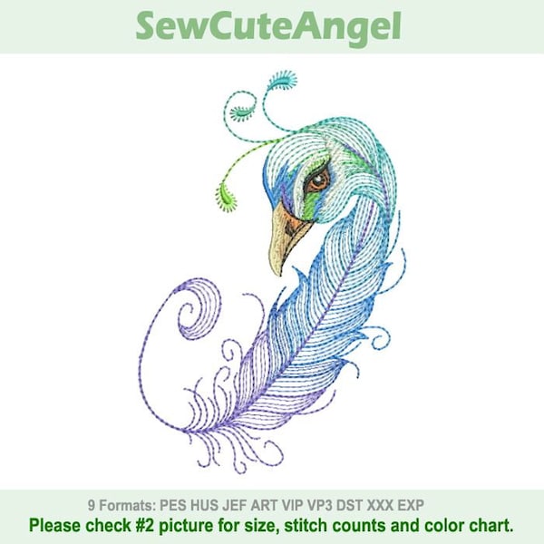 Peacock Bird Feather - Machine Embroidery Designs Instant Download 4x4 5x5 6x6 hoop APE2091-005