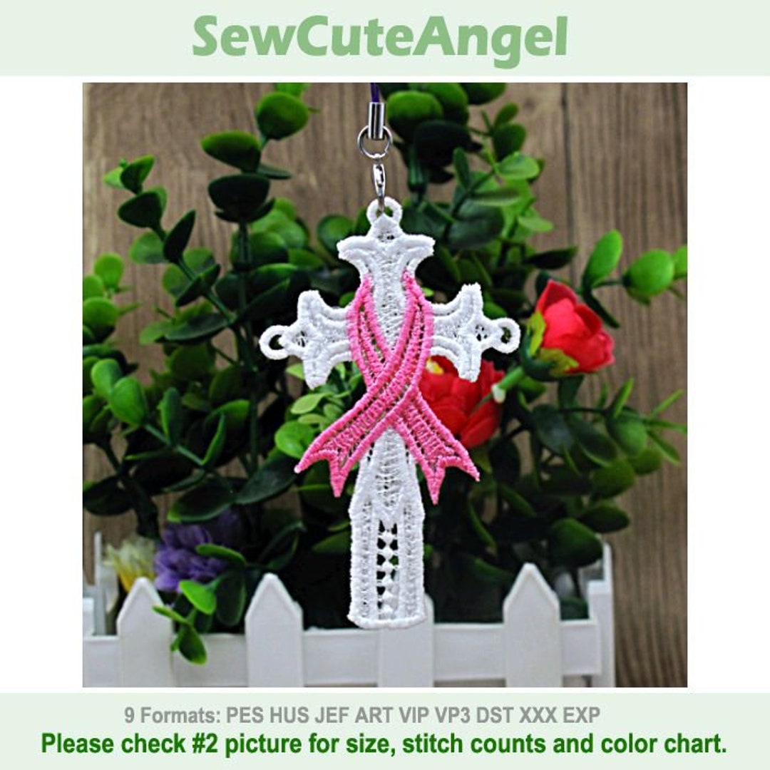 FSL Pink Ribbon Cross - Free Standing Lace Machine Embroidery Designs ...
