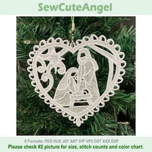 FSL Nativity Ornament Heart - Free Standing Lace Machine Embroidery Designs Instant Download 5x7 hoop APE3530-002