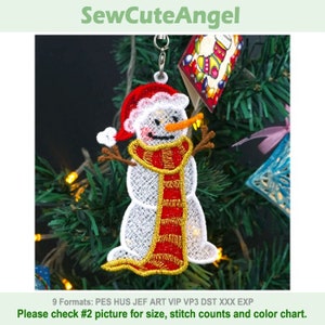 FSL Golden Christmas Snowman Ornament - Free Standing Lace Machine Embroidery Designs Instant Download 4x4 hoop APE3220-002