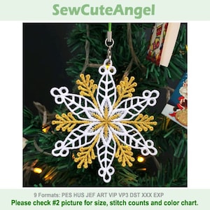 FSL Snowflake Ornament Golden Christmas - Free Standing Lace Machine Embroidery Designs Instant Download 4x4 hoop APE3235-003