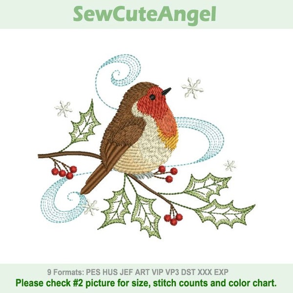 Christmas Robin - Machine Embroidery Designs Instant Download 4x4 5x5 6x6 hoop APE2083-001