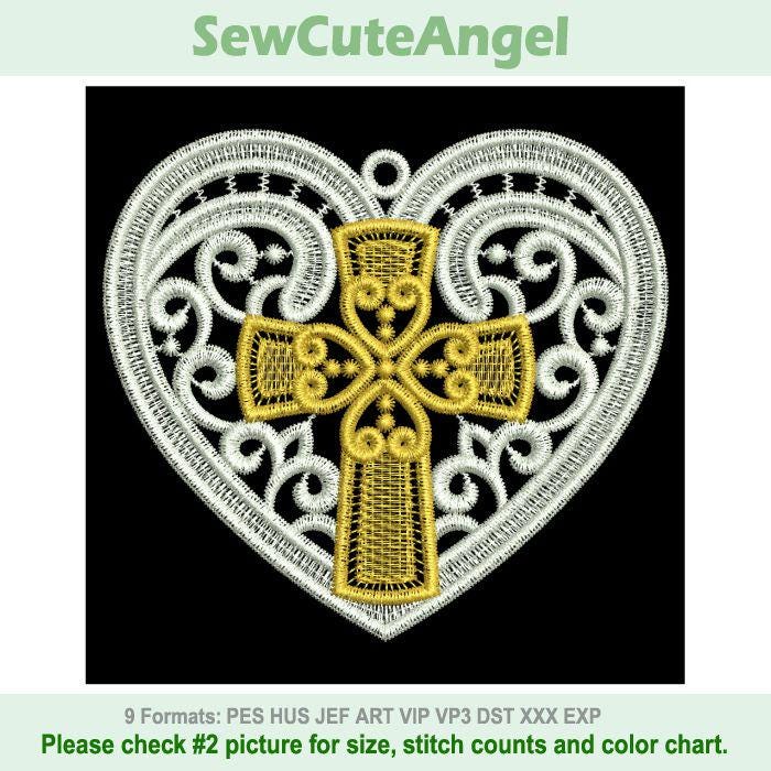 FSL Golden Heart Cross - Free Standing Lace Machine Embroidery Designs ...