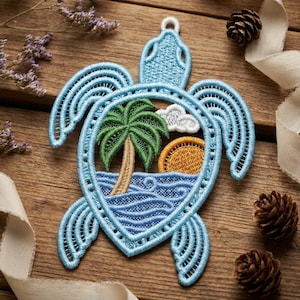 FSL Sea Turtle - Free Standing Lace Machine Embroidery Designs Instant Download 4x4 hoop SCA0206-009