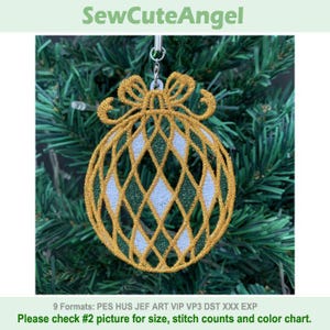 Golden Festive Bauble, Intricate Holiday Ornament - Free Standing Lace Machine Embroidery Designs Instant Download 4x4 hoop SCA0237-010