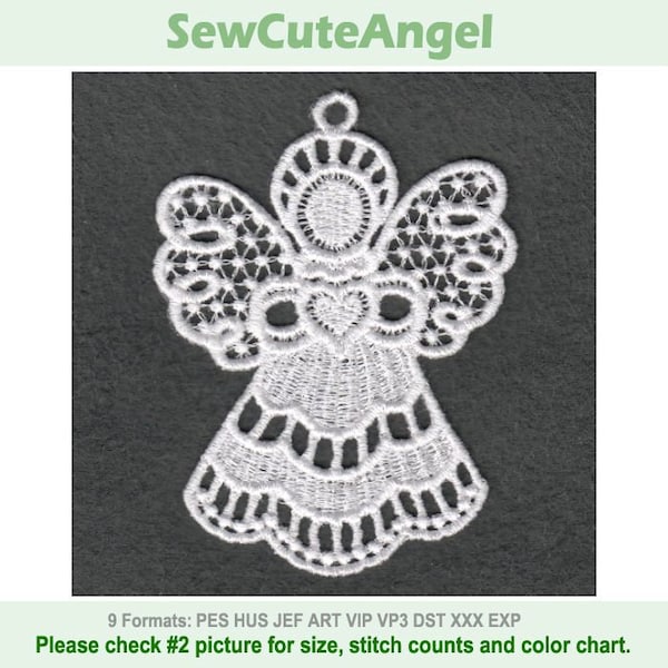 FSL Dazzling Christmas Angel - Free Standing Lace Machine Embroidery Designs Instant Download 4x4 hoop APE2106-003