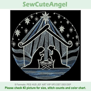 Starry Nativity Night, Bethlehem Sky Scene, Holy Family Serenity - Machine Embroidery Designs Instant Download 4x4 5x5 6x6 hoop SCA0109-009
