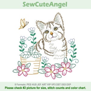 Vintage Garden Pals Cute Cat - Machine Embroidery Designs Instant Download 4x4 5x5 6x6 hoop APE2332-005