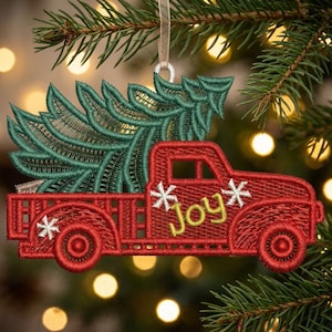 Camión navideño FSL - Diseños de bordado a máquina de encaje independiente, descarga instantánea, bastidor 4x4, SCA0201-004