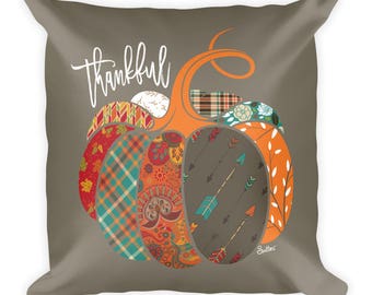 Thankful Fall Pumpkin Pattern Pillow