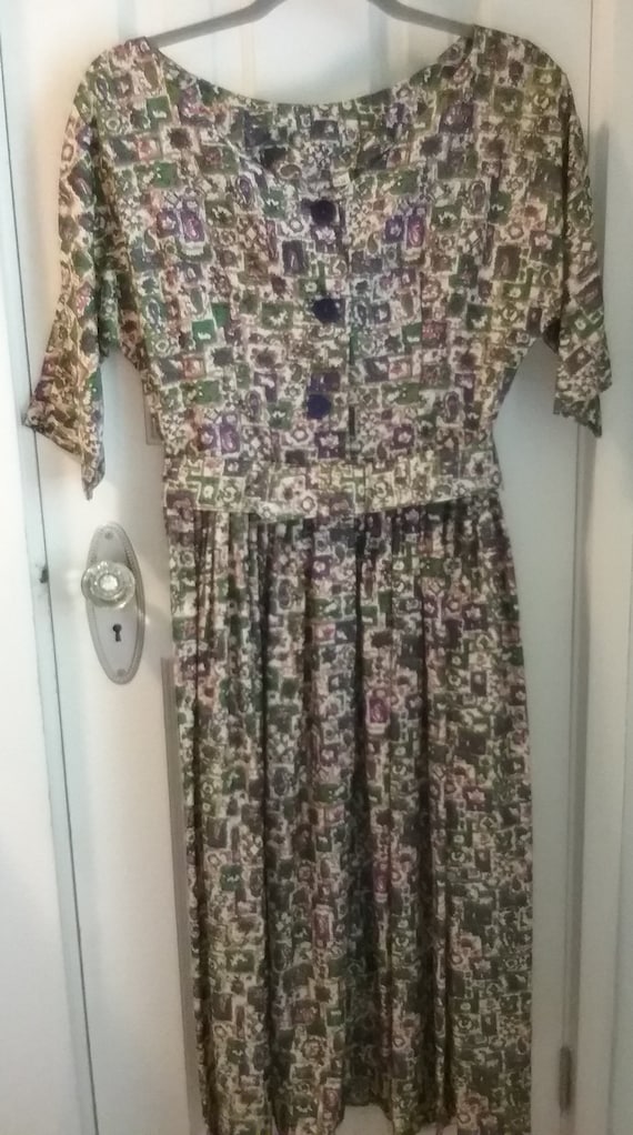 NOS 1950s 50 Abstract Print Dress