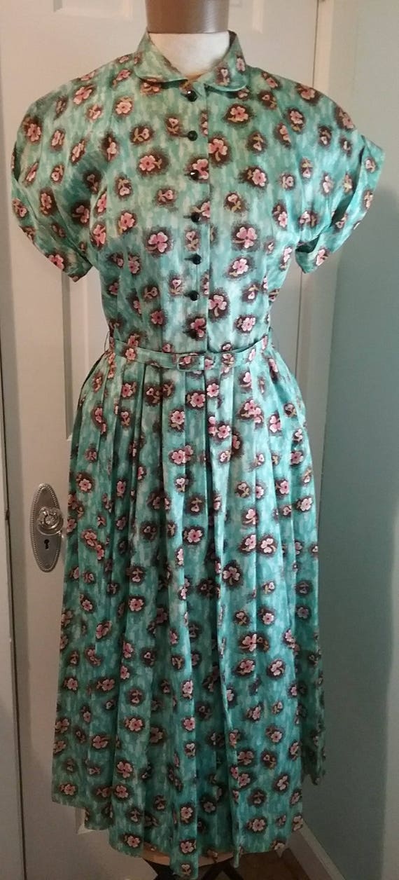 1940s 40s 1950s 50s floral print shirt dress