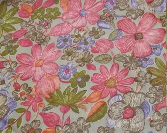 1950s 50s 60s Red Purple and Green Floral Print Fabric Over 4 Yards