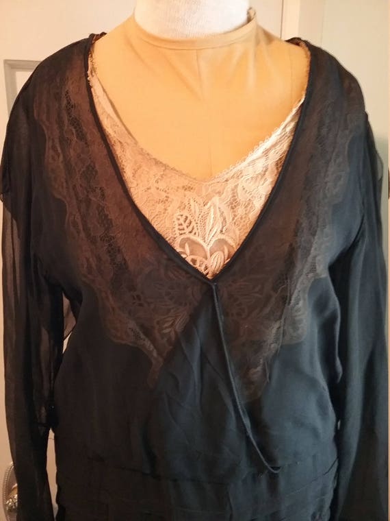 1920s 20s Flapper silk chiffon and lace dress - image 3