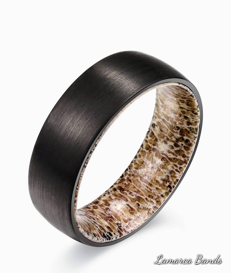 Mens Wedding Band Deer Antler Ring Hunting Ringsblack Deer Etsy