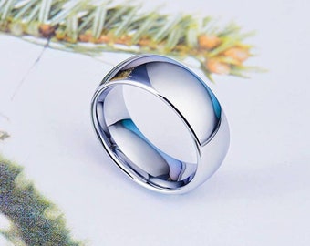 Fede nuziale in tungsteno e argento da uomo: anello di promessa lucido da 8 mm