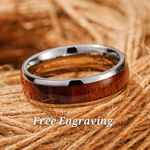 Rosewood tungsten mens wedding ring, Rings for him, silver tungsten and rosewood band