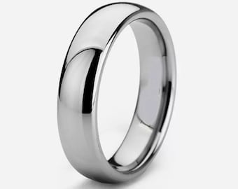 Fede nuziale da uomo in tungsteno: anello in argento lucido da 6 mm, incisione gratuita