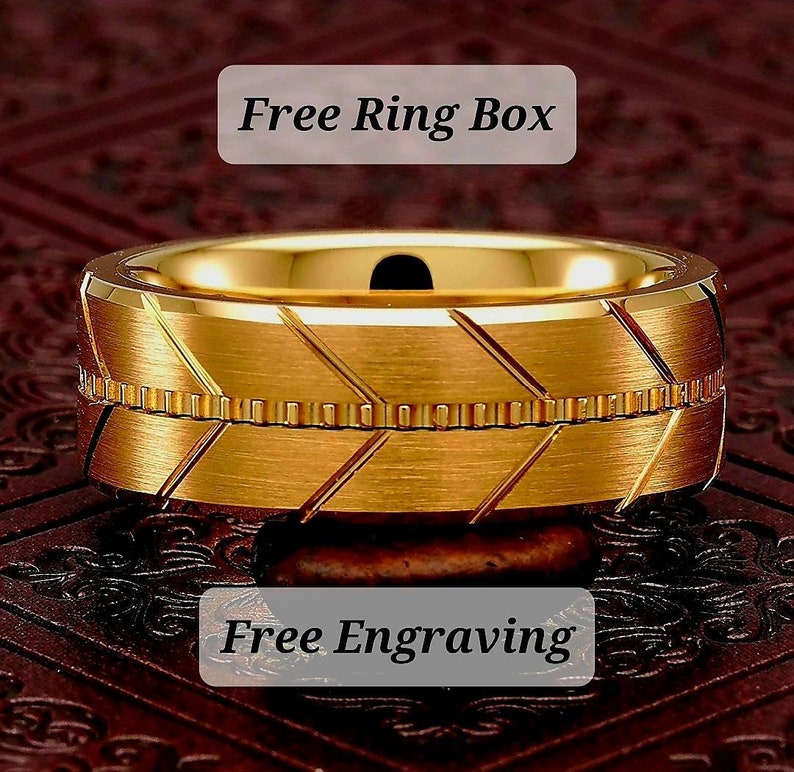 Mens 14k Gold Tungsten Ring Wedding Band Custom Wedding Ring - Etsy