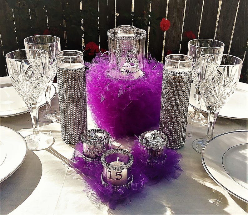 Happy Quinceanera Party Vase Quinceanera Centerpiece Purple Etsy