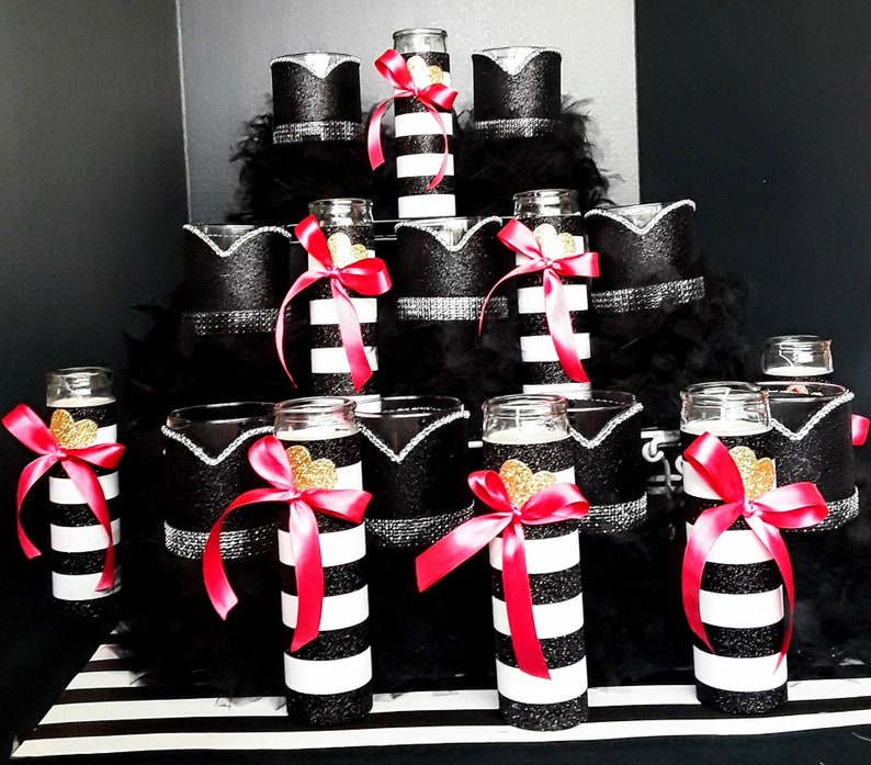 Black and white stripe Candle Stripe Candle centerpiece 2 Etsy