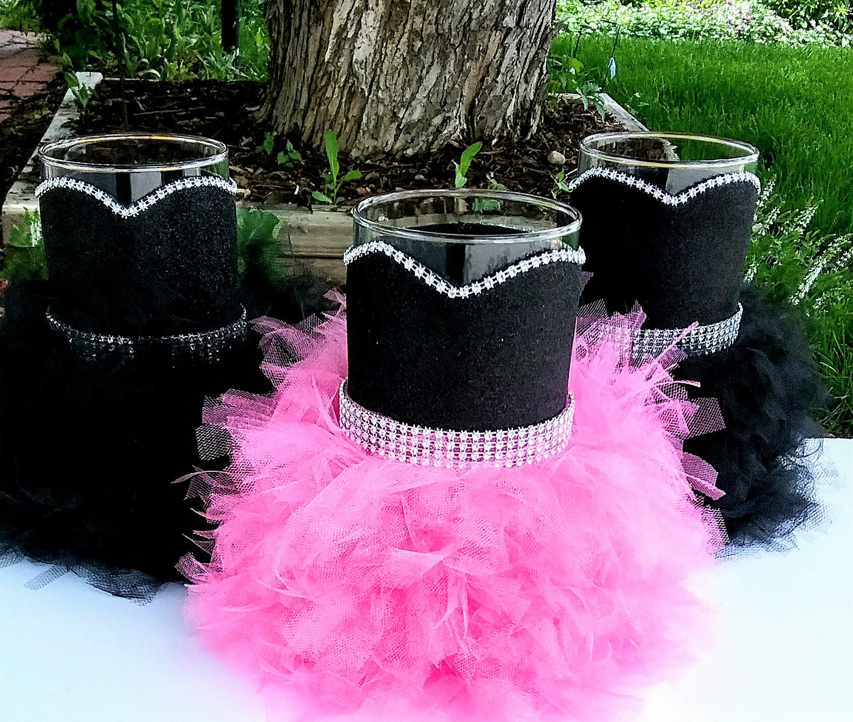 6 Pcs. Pink and Black Centerpiece Set, Pink and Black Birtday Party  Decorations, Wedding Centerpieces in Black Andpink, Black and Pink Party 