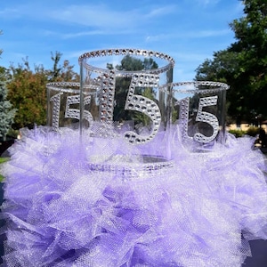 Purple Quinceanera Centerpiece Vase: Rhinestone Numbered Glass