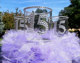 Purple Quinceanera Centerpiece Vase: Rhinestone Numbered Glass