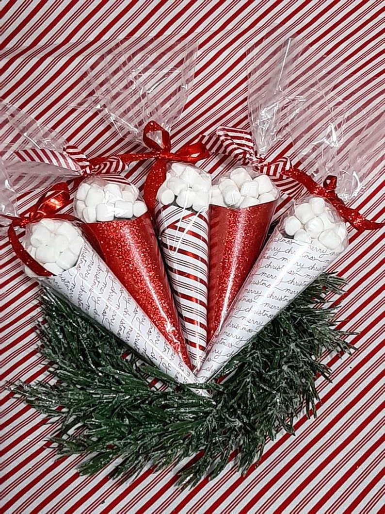 5pc Hot chocolate cones | Hot cocoa stocking  stuffers | Red and white cocoa gifts | Gift for neighbors | Gift for teachers | Snowman soup 