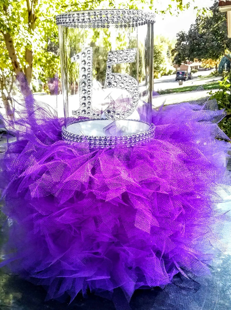 Happy Quinceanera Party Vase Quinceanera Centerpiece Purple Etsy