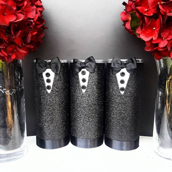 Affordable men's 3pc. Vase set | Groomsmen centerpieces  | Men's birthday centerpieces | Bachelor party decorations | Tuxedo centerpiece