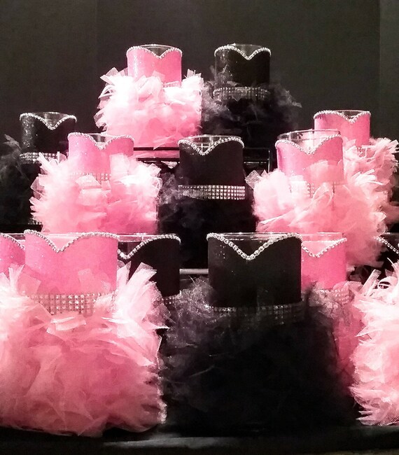 6 Pcs. Pink and Black Centerpiece Set, Pink and Black Birtday Party  Decorations, Wedding Centerpieces in Black Andpink, Black and Pink Party 