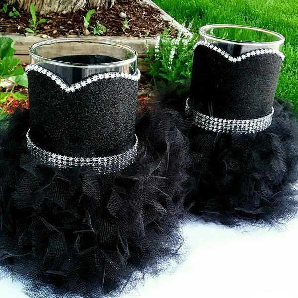 Black wedding centerpieces Vase, Little black dress vase, Black Dress Rhinestone Centerpieces, Reception tables decorations