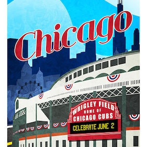 Chicago Cubs Vintage Style Travel Poster - Personalize with a custom Marquee Message