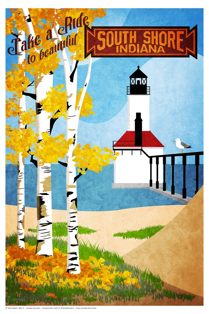 South Shore Indiana Vintage Style Travel Poster Etsy