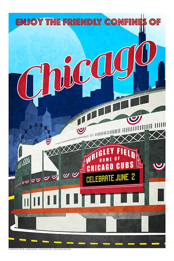 Chicago Cubs Vintage Style Travel Poster Personalize With a 