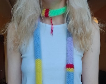 pdf Pattern Rainbow Skinny Scarf Knitted Choker Scarf Women's Scarf Skinny Knitted Scarves Knit Long Thin Scarf Easy beginner knitting quick