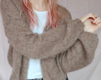 Hand Knit Alpaca Cardigan, Soft and Fluffy Cardigan, Open Front Cardigan