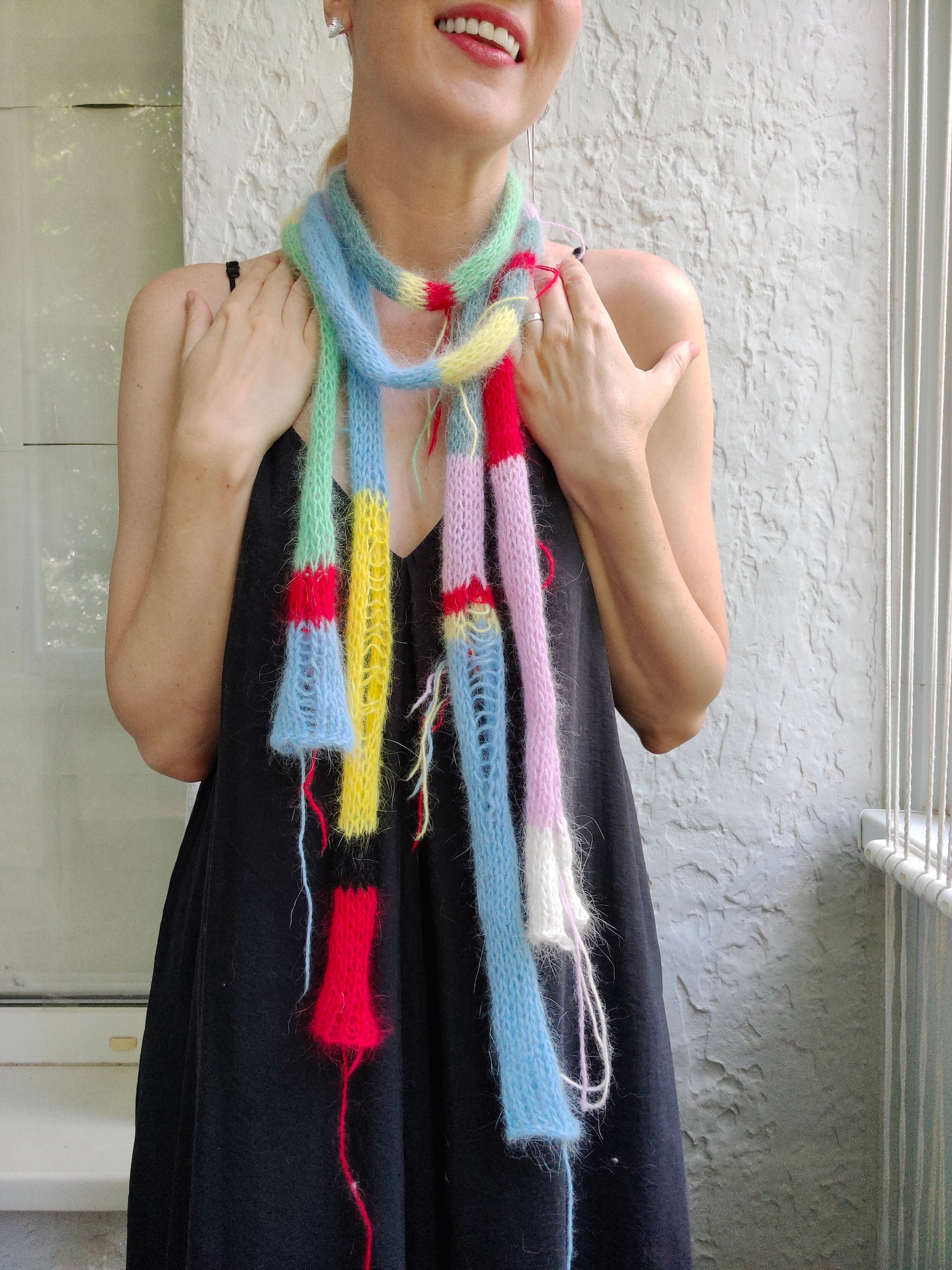 Fluffy Rainbow Skinny Scarf Knitted Choker Scarf Women's Scarf Skinny ...