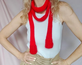Knit Red Skinny Scarf