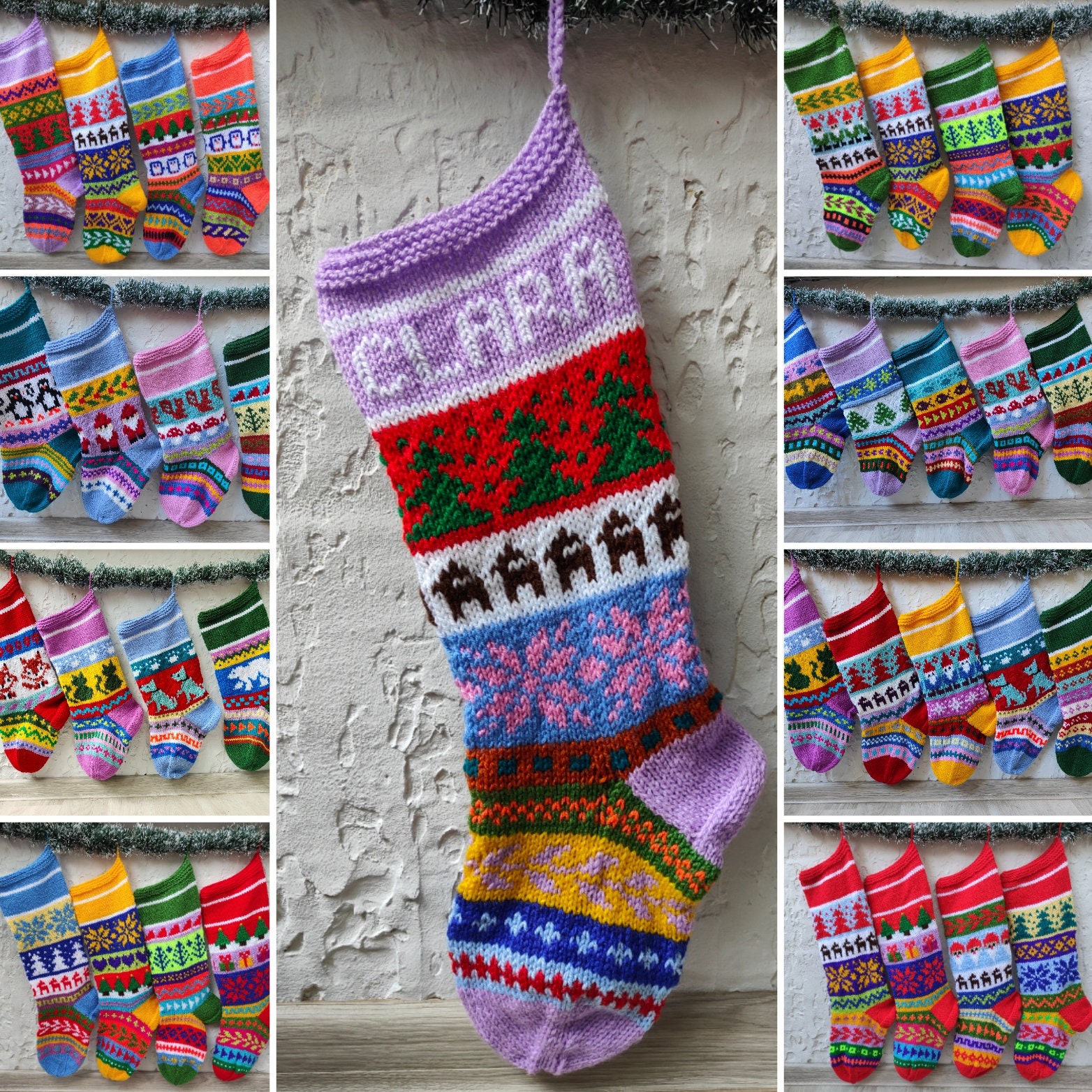Christmas Stockings pattern in PDF format. Customizable knitting pattern 28 patterns. FairIsle instructions.