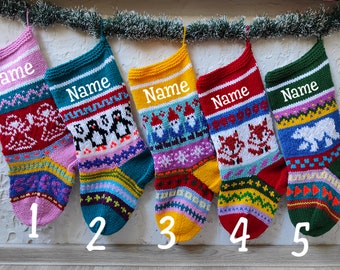 knit Christmas stockings for kids, vintage Christmas ornament,Christmas stocking set wish name, personalized handmade Christmas stocking kit