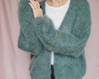 Hand knitted alpaca cardigan, soft and fluffy cardigan, open front cardigan