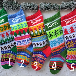 knit Christmas stockings for kids, vintage Christmas ornament,Christmas stocking set wish name, personalized handmade Christmas stocking kit