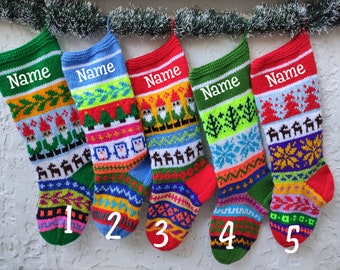 knit Christmas stockings for kids, vintage Christmas ornament,Christmas stocking set wish name, personalized handmade Christmas stocking kit