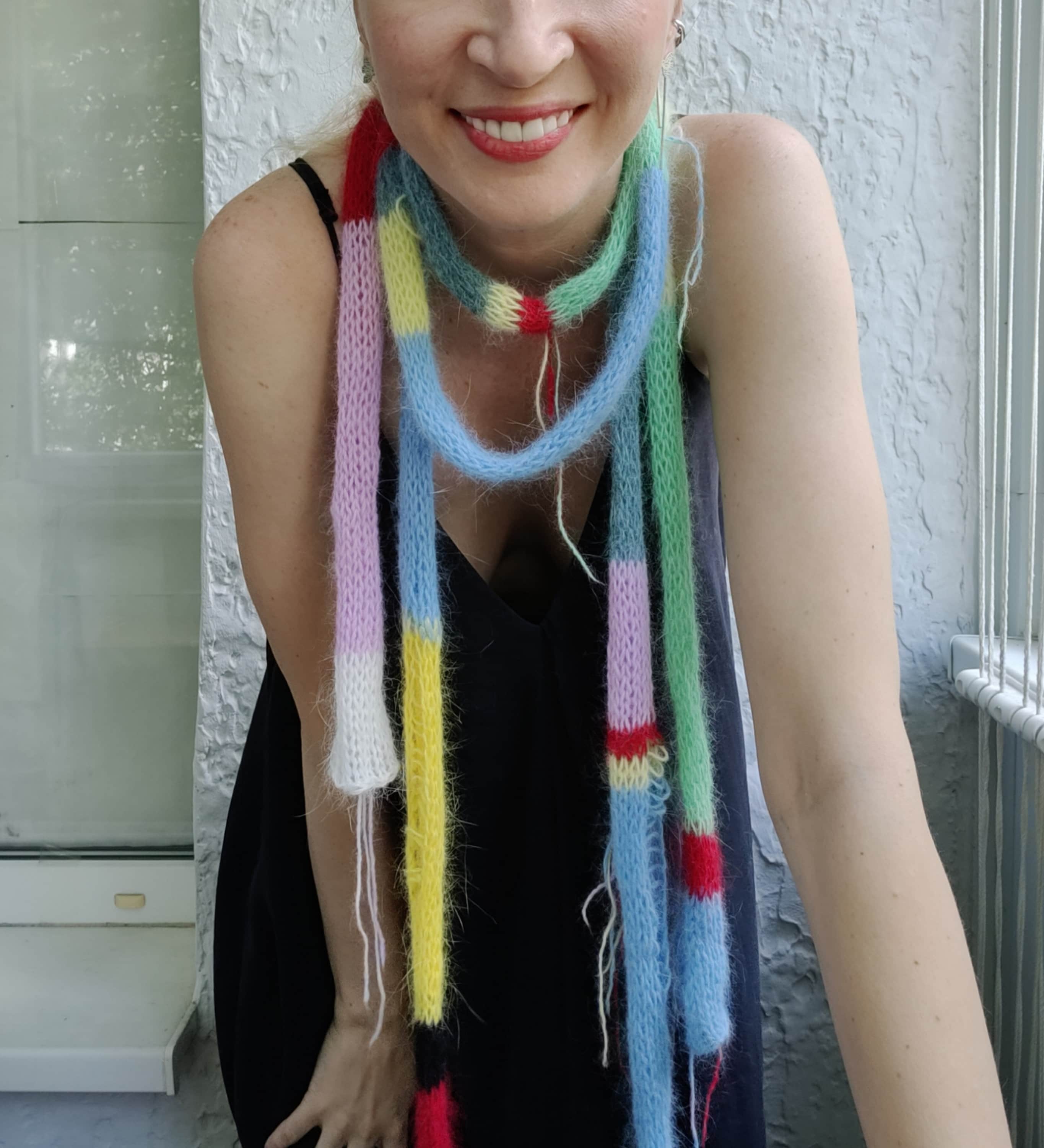 Fluffy Rainbow Skinny Scarf Knitted Choker Scarf Women's Scarf Skinny ...